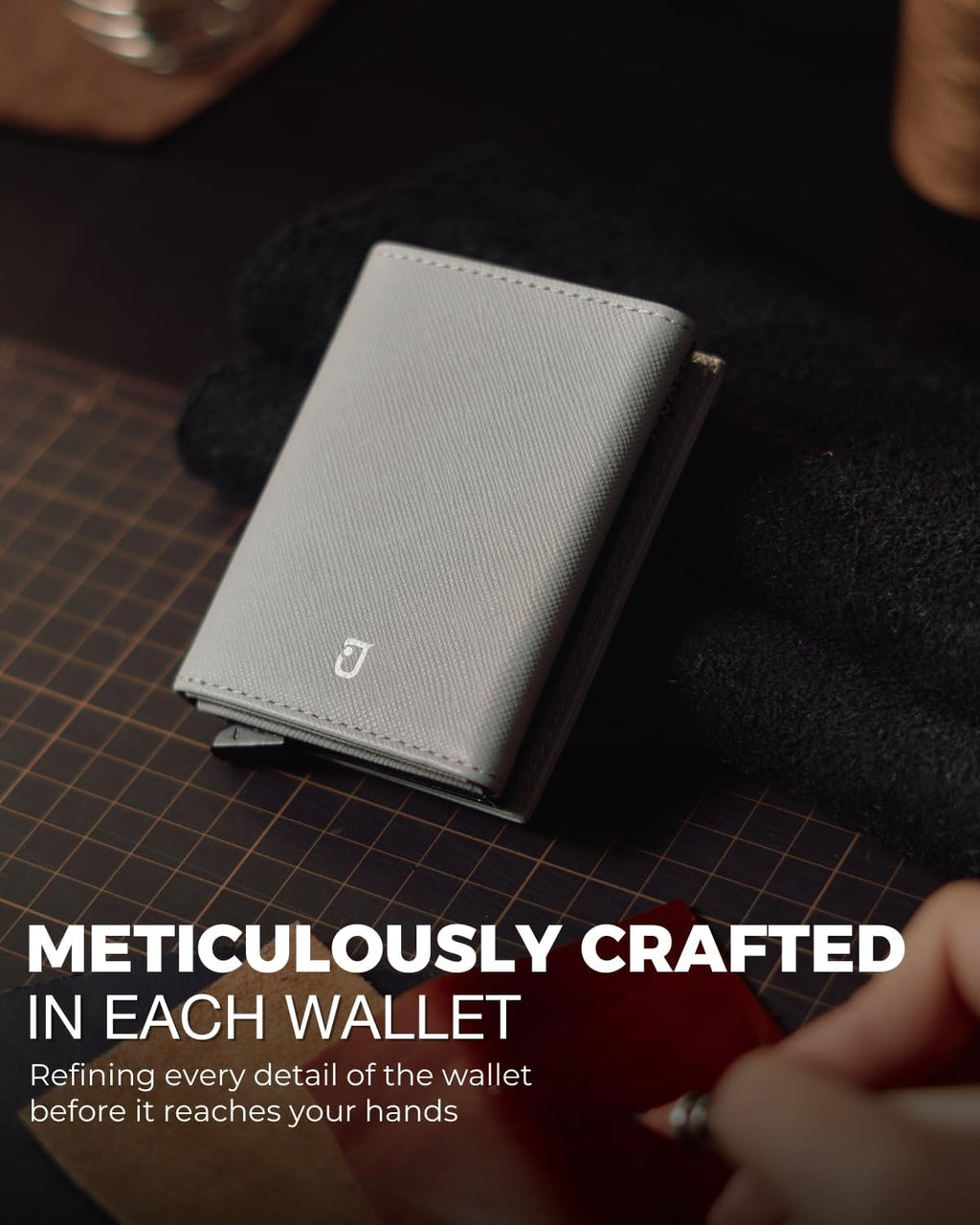Jenoss Smart Wallet For Men & Women: Full Grain Leather, Handcrafted, Slide Metal Pop Up Case, Slim RFID Blocking Credit Card Holder Minimalist Compact 12 Cards Slot Organizers ID Clip (Grey & Black)