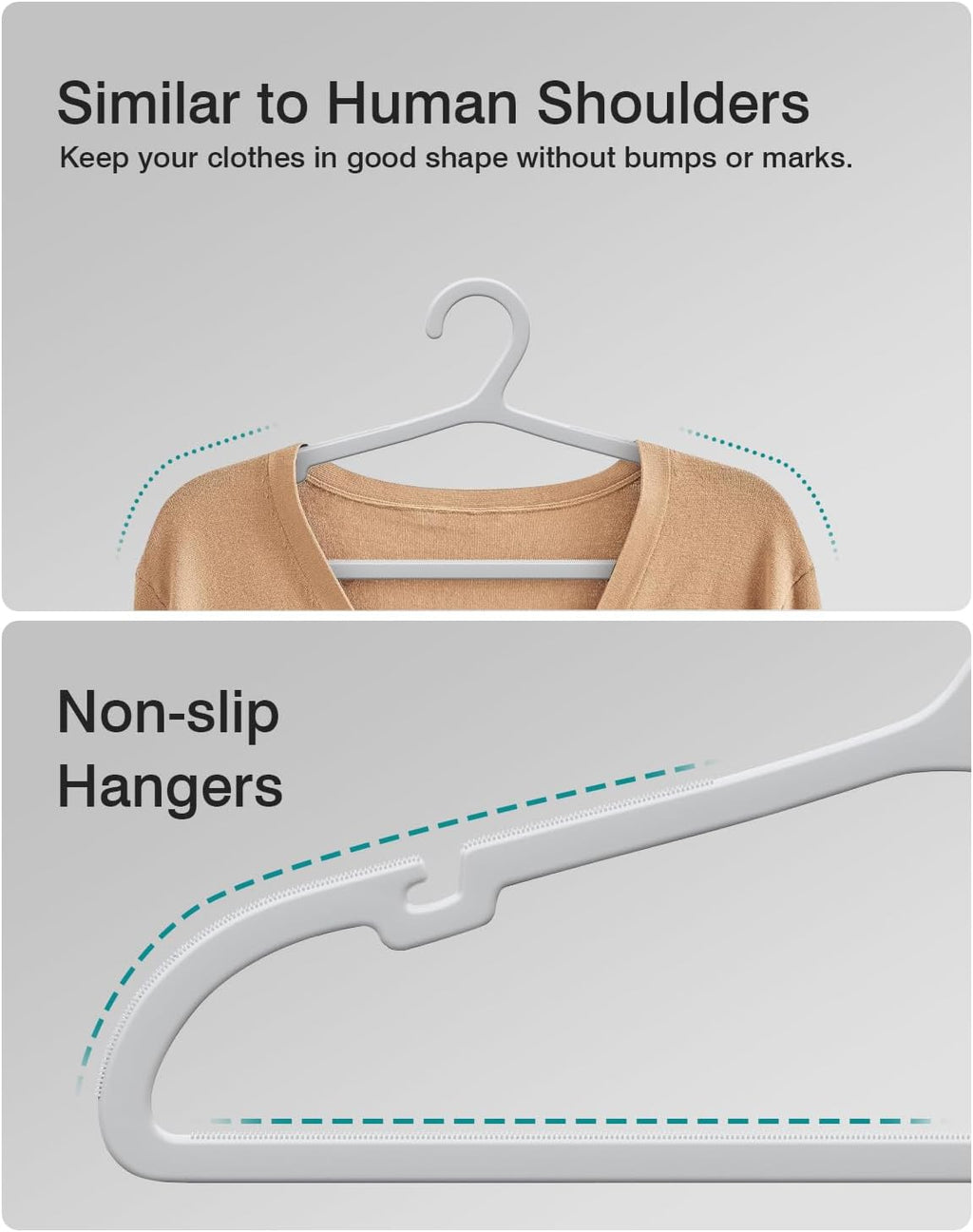100 Pack Clothes Hangers, Non Slip Plastic Coat Hangers, Space Saving, Heavy Duty, Hanging Dry Wet Clothes, 16.4" x 8.3", Gray, UAPY05100G