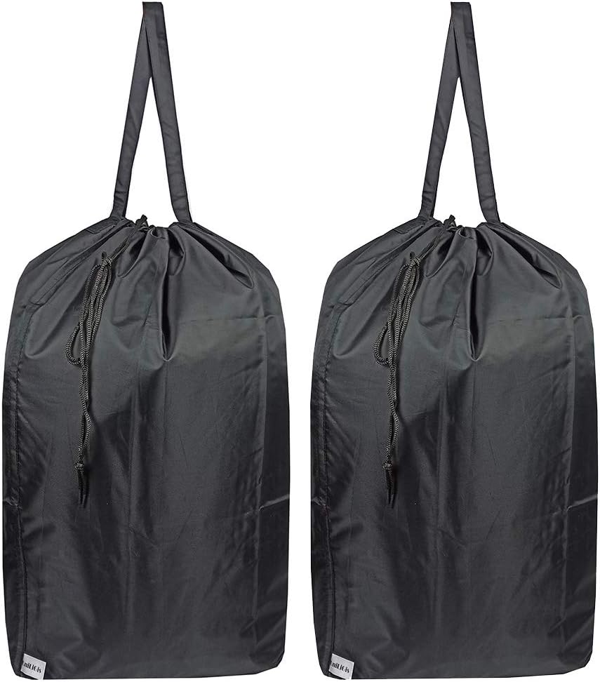 Washable Travel Laundry Bag with Handles and Drawstring (2 Pack), Heavy Duty Large Enough to Hold 3 Loads of Laundry, Fit a Laundry Basket or Clothes Hamper, 27.5x34.5 in,Black