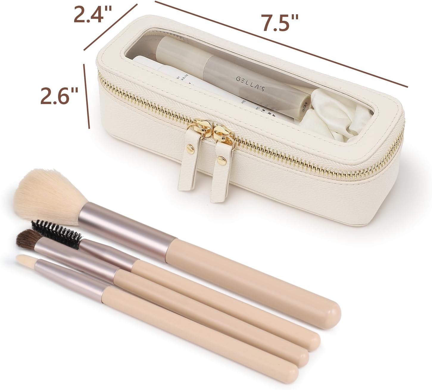 PACKISM Slim Clear Makeup Brush Bag, Pebbled Texture & Hard PU Leather Small Cosmetic Brush Holder, Mini Toiletry Bag Make up Bags with Message Card, Cute Travel Essentials Bag (Cream)