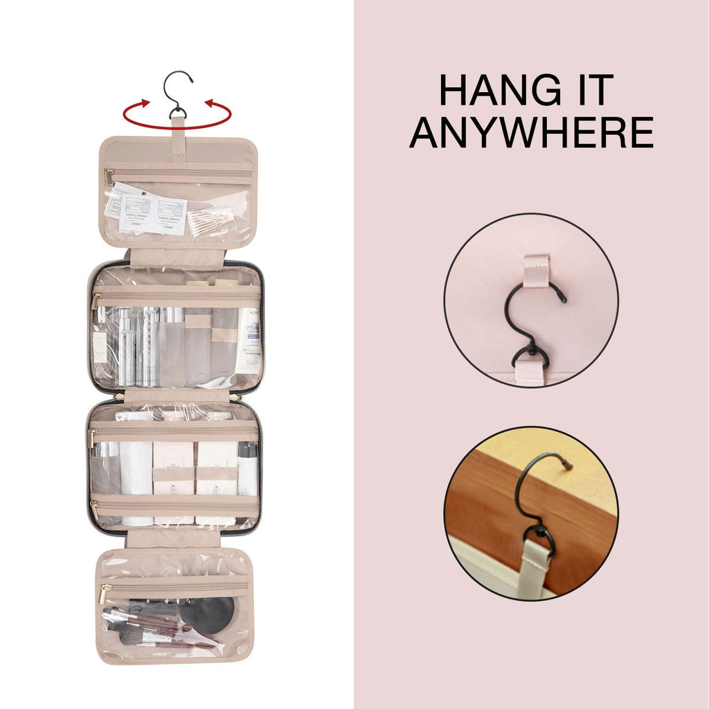 BAGSMART Toiletry Bag Travel Bag with Hanging Hook, Water-resistant Makeup Cosmetic Bag Travel Organizer for Accessories, Shampoo, Full Sized Container, Toiletries Grey, Large