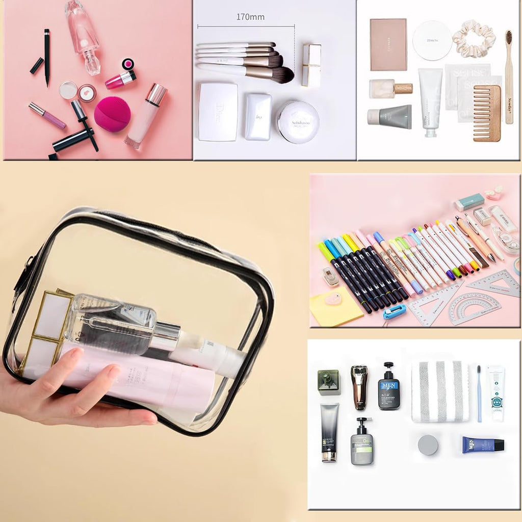 Clear Toiletry Bag, 3 Packs TSA Approved Water resistant Travel Organizer, Airport Airline Travel Essential Carry On Makeup Cosmetic Bags for Women, Black - 3 packs