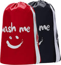 HOMEST 2 Pack XL Wash Me Travel Laundry Bag with Strap, Dirty Garments Organizer, Large Enough to Hold 4 Loads of Clothes, Easy Fit a Hamper or Clothing Basket, Black and Red