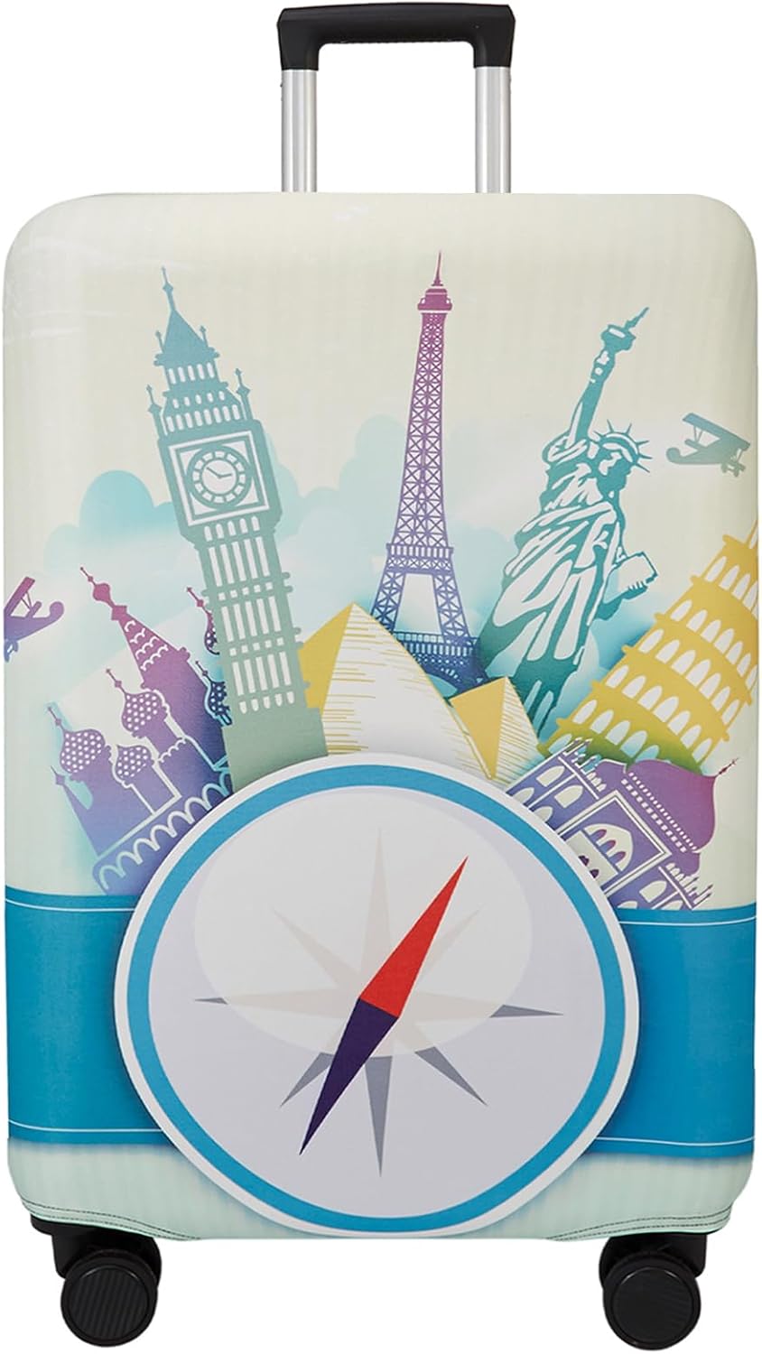 WUJIAONIAO Travel Luggage Cover Spandex Suitcase Protector Washable Baggage Covers (L (for 25-28 inch luggage), compass)