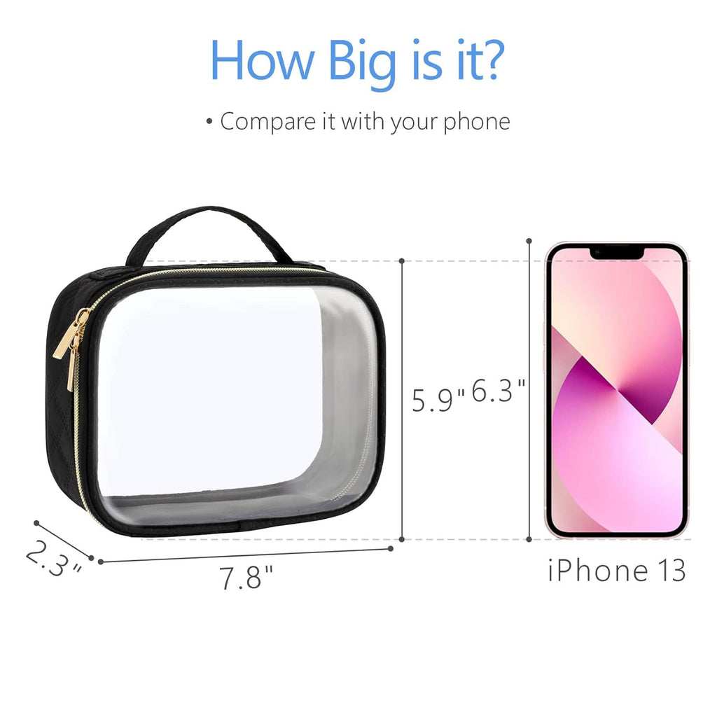 PACKISM TSA Approved Toiletry Bag, 3 Pack Clear Makeup Bags with Handle Large Opening, Clear Toiletry Bags Fit Carry-on Travel Essentials, Quart-sized Travel Bags for Toiletries, Black