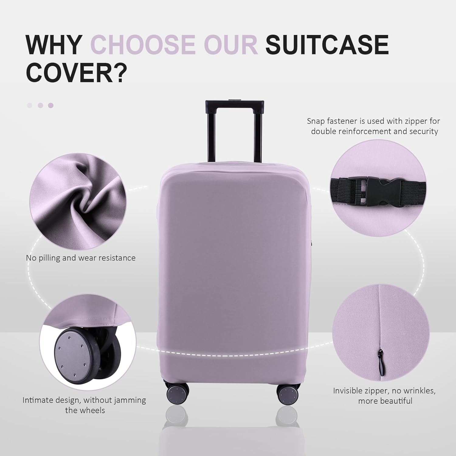 Travel Luggage Cover - Scratch-Resistant Fit 19-33 inch Suitcase Protector (Lavender Purple, 3XL)