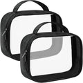 Moyad TSA Approved Clear Toiletry Bag with Handle, 2 Pack Quart Size 3-1-1 Liquids Pouch for Travel, Transparent Makeup & Cosmetic Organizer for Women Men, Black