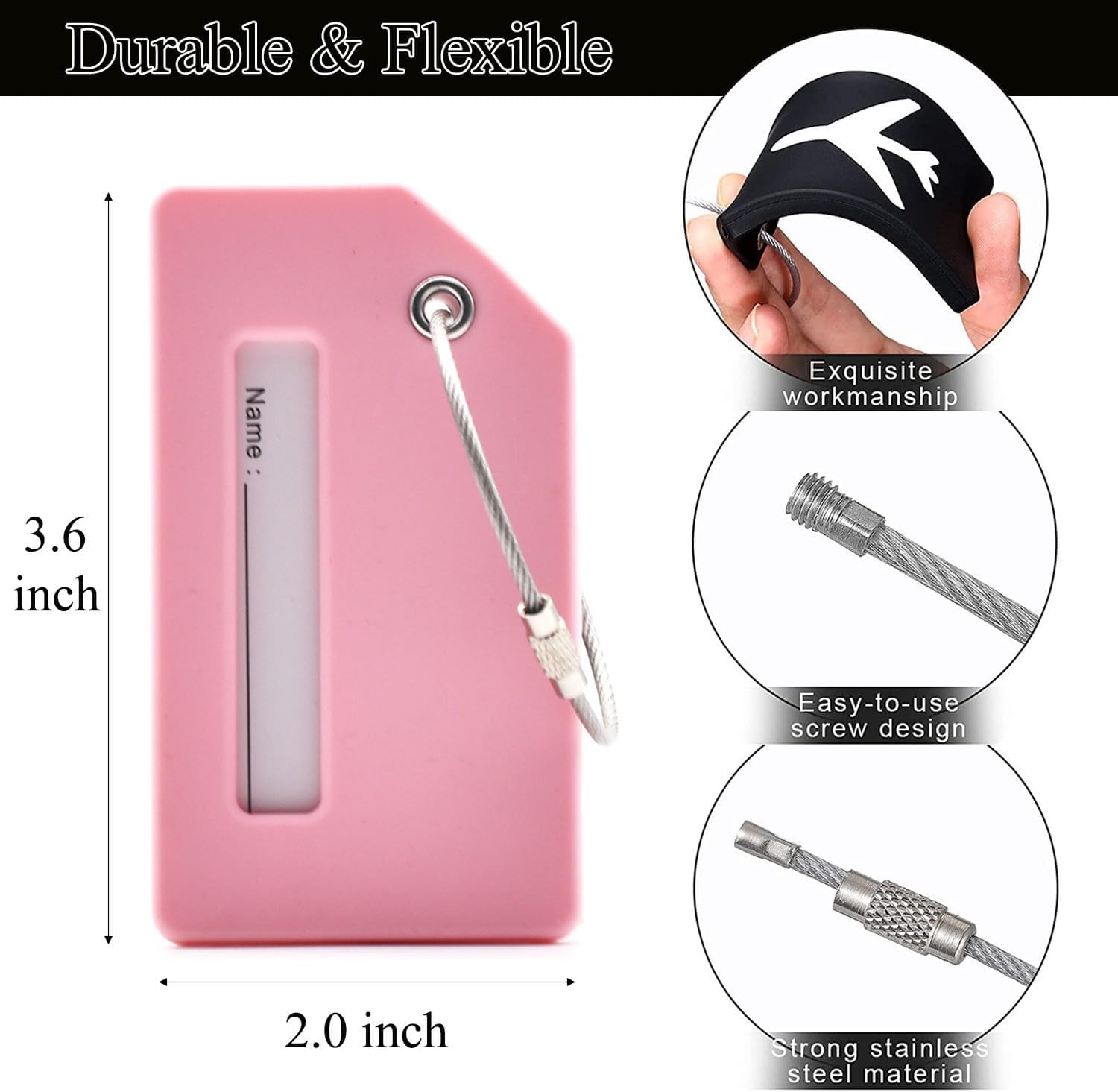 7 Pack Silicone Luggage Tag Baggage Handbag Travel Bag Tags with Name ID Card Perfect to Quickly Spot Luggage Suitcases (Pink)