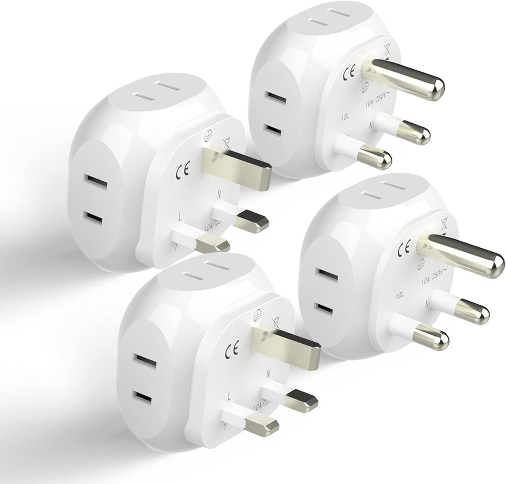 Ceptics South Africa Travel Plug Adapter Set - 4 Input - Ultra Compact - Light Weight - Type M and Type G - USA to Any Type M Countries Such as Botswana, Namibia - 4 Pack (PT-7-10L-4PK),White