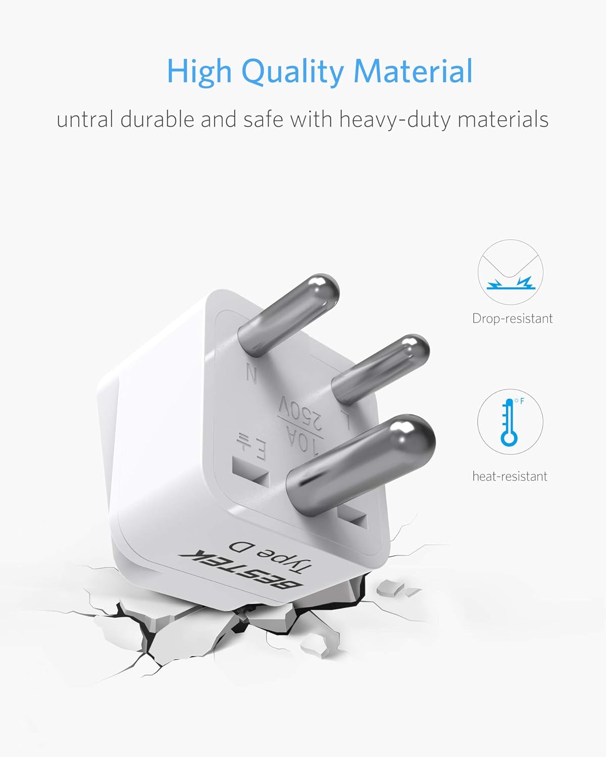BESTEK India, South Africa Travel Plug Adapter, Grounded Universal Type D Plug Adapter India to US Adapter - Ultra Compact for India, Sudan, Pakistan and More, 3 Pack