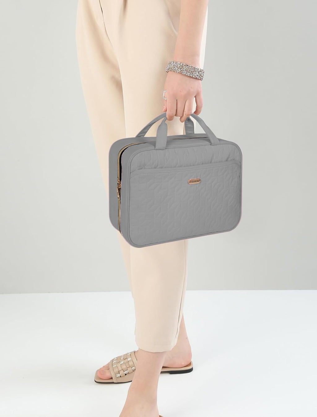 Grey Toiletry Bag, Makeup Organizer, Travel Bag For Women Mens Toiletries, Waterproof with Hanging Hook, Large Capacity