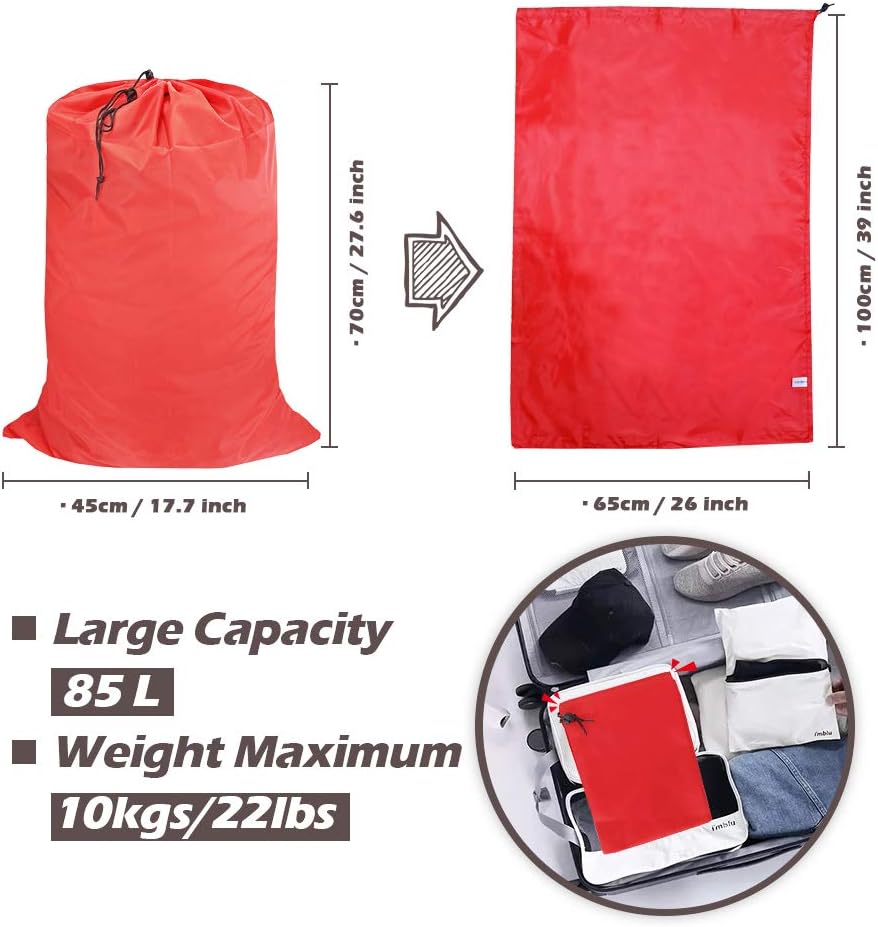 Washable Travel Laundry Bag with Drawstring (3 Pack), Large Dirty Clothes Bag Fit a Laundry Basket or Clothes Hamper, Enough to Hold 4 Loads of Laundry,26x39 inches Red 3