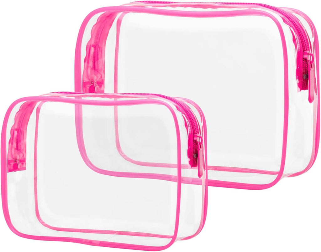 PACKISM Valentines Day Gifts for Him Her - Clear Makeup Bag, 2 Pack TSA Approved Toiletry Bag Quart Size Bag, Travel Makeup Cosmetic Bag for Women Clear Toiletry Bag, Rose Red