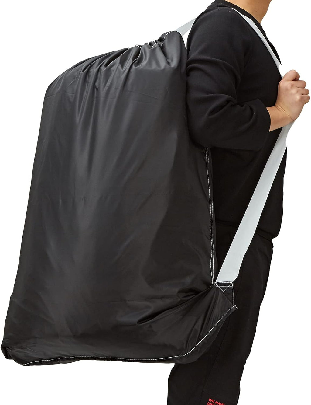 HOMEST XL Nylon Laundry Bag with Strap, Large Dirty Garments Organizer, Easy Fit a Hamper or Clothing Basket, Can Carry Up to 4 Loads of Clothes, Black