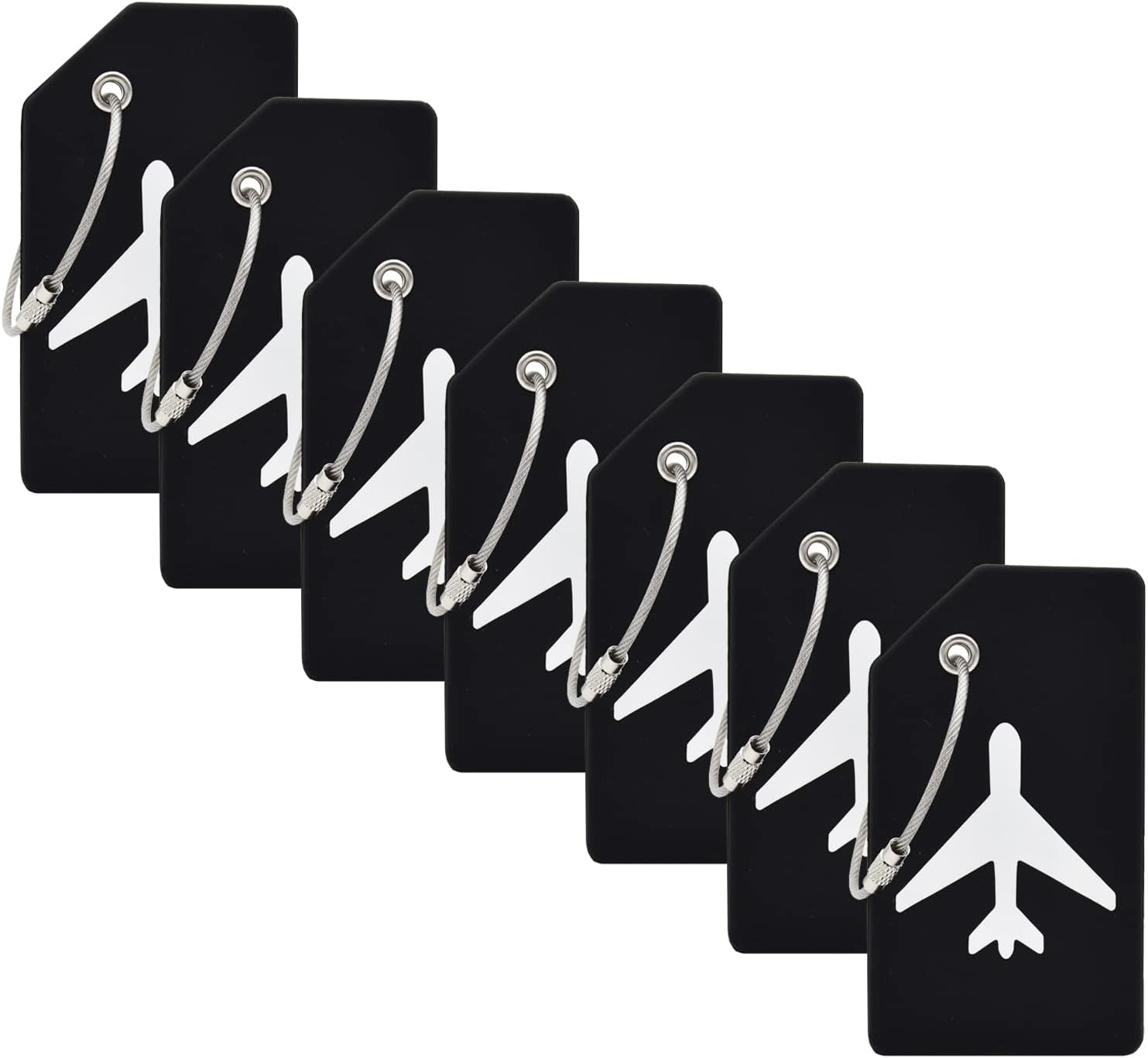 7 Pack Silicone Luggage Tag Baggage Handbag Travel Bag Tags with Name ID Card Perfect to Quickly Spot Luggage Suitcases (Black)