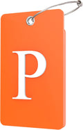 Gostwo 2 Pack Luggage Tags for Suitcases, 26 Initial Letter Travel Luggage Baggage Identification Labels ID Tag Fully Bendable Tags with Stainless Steel Loop (Orange) (Letter P)