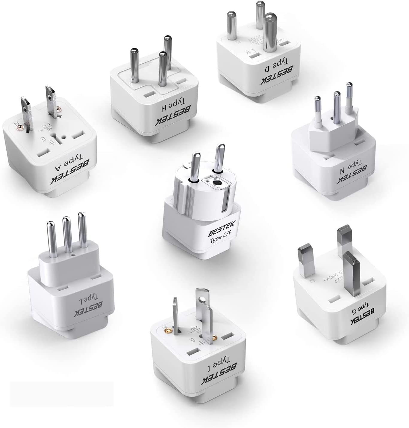BESTEK Worldwide Travel Plug Adapter Set, Grounded Universal Power Plug Adapter for USA to US, EU, AU, UK, GE, HK and More- 8 Packs