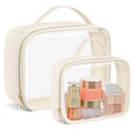PACKISM Clear Makeup Bag - 2 Pack TSA Approved Toiletry Bag with Handle and 180° Large Opening, Sturdy Clear Toiletry Bag Fit Carry-on Travel Essential, Travel Bags for Toiletries, Creamy Off-White