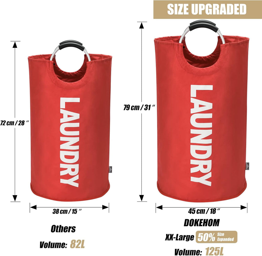 DOKEHOM 125L X-Large Collapsible Washing Laundry Basket Bag (7 Colors) for Bedroom, Fabric (Red, XL)