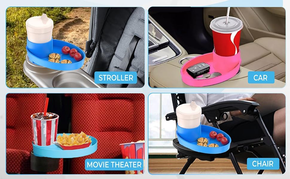 Complete Kids Travel Tray Kit - Easily Expands Cup Holder into 360° Cup & Travel Tray for Kids Car Seat, Booster, and Stroller - Toddler Road Trip Essentials Set Includes Coaster & Brush (Pink)