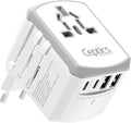 Ceptics Universal Travel Adapter 17.5W, 5 in 1 Universal Laptop Charger with 2X USB-A & USB-C 3.5A for Mobiles, Laptops, Cameras US, UK, EU, AU, All in 1 Type A, C, G, I Output, White