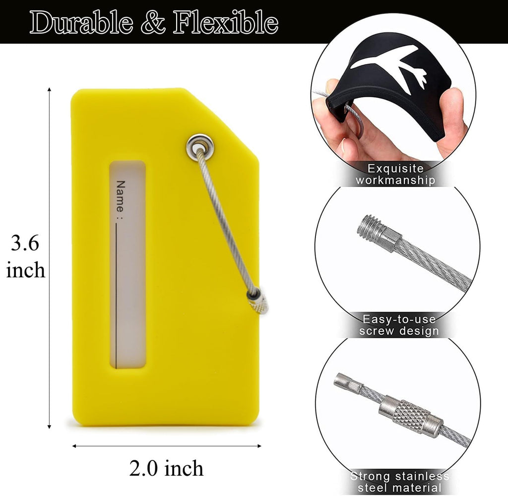 7 Pack Silicone Luggage Tag Baggage Handbag Travel Suitcase Tags with Name ID Card Perfect to Quickly Spot Luggage Suitcase (Yellow