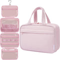 Toiletry Bag For women,Portable Hanging Organizer,4 Leakproof Compartment for full-sized Conditioner, Brushes Set, Makeup Accessories,Visible and easy to access.M-light pink