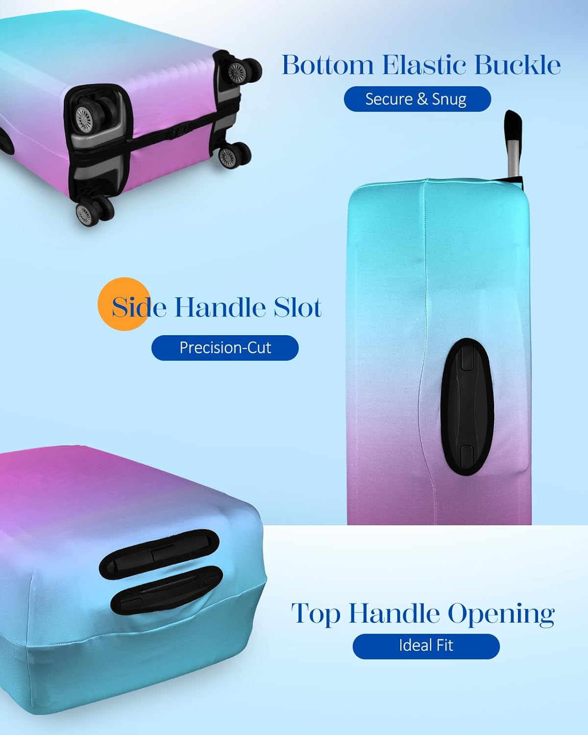 Slohif Luggage Cover for Suitcase Tsa Approved Protector - Luggage Sleeve Large Suit Case Cover Travel Stretch Baggage Case Protective Washable Fit 26-28 Inch Blue Rose Gradient M