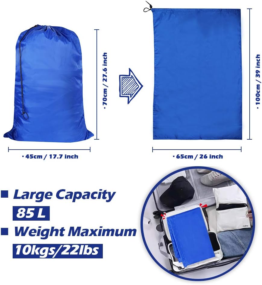 Washable Travel Laundry Bag with Drawstring (3 Pack), Large Dirty Clothes Bag Fit a Laundry Basket or Clothes Hamper, Enough to Hold 4 Loads of Laundry,26x39 inches RoyalBlue 3