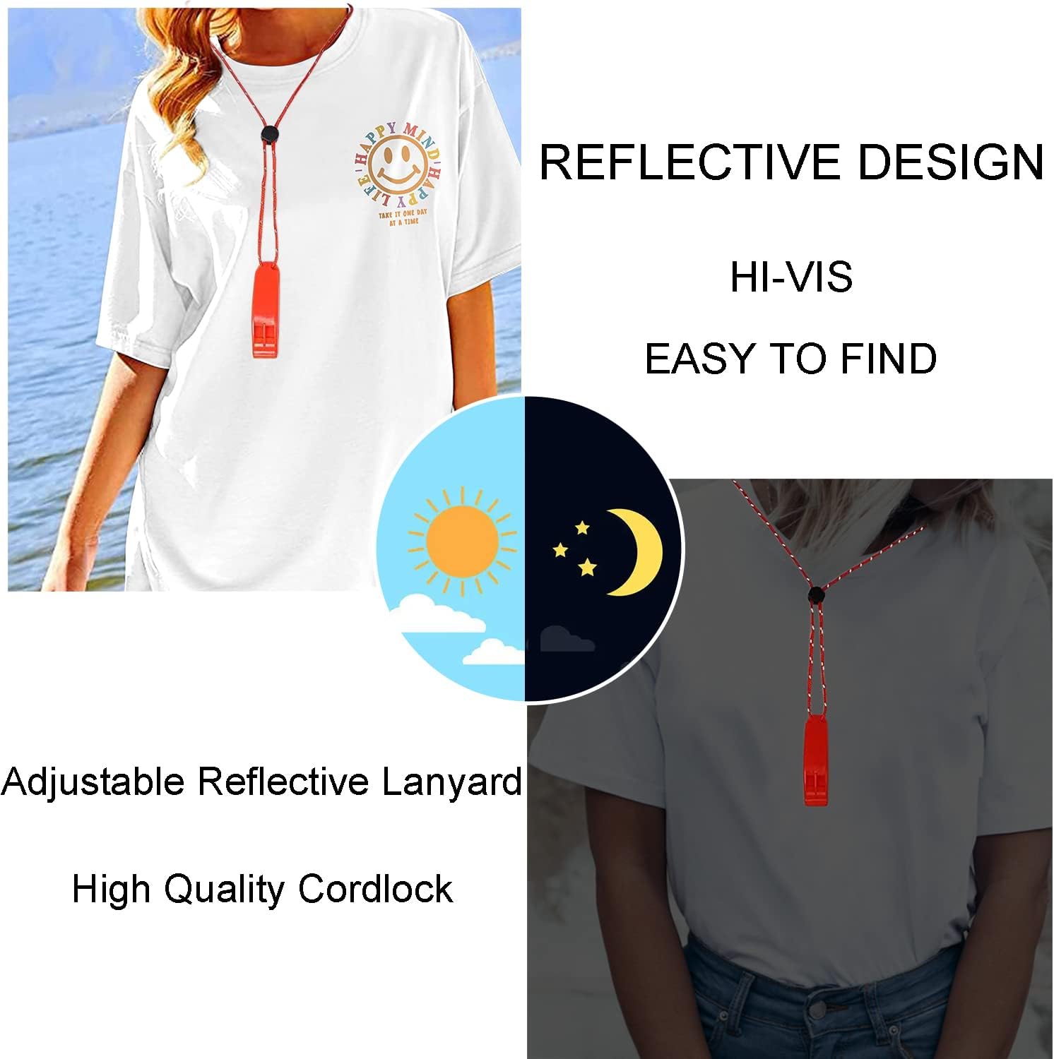 4 Pack Emergency Whistles with Adjustable Reflective Lanyard, Shrill Loud Safety Whistle for Outdoor Survival Hiking Camping Hunting Fishing Kayak Life Vest Jacket Boating Rescue Signaling (Red)