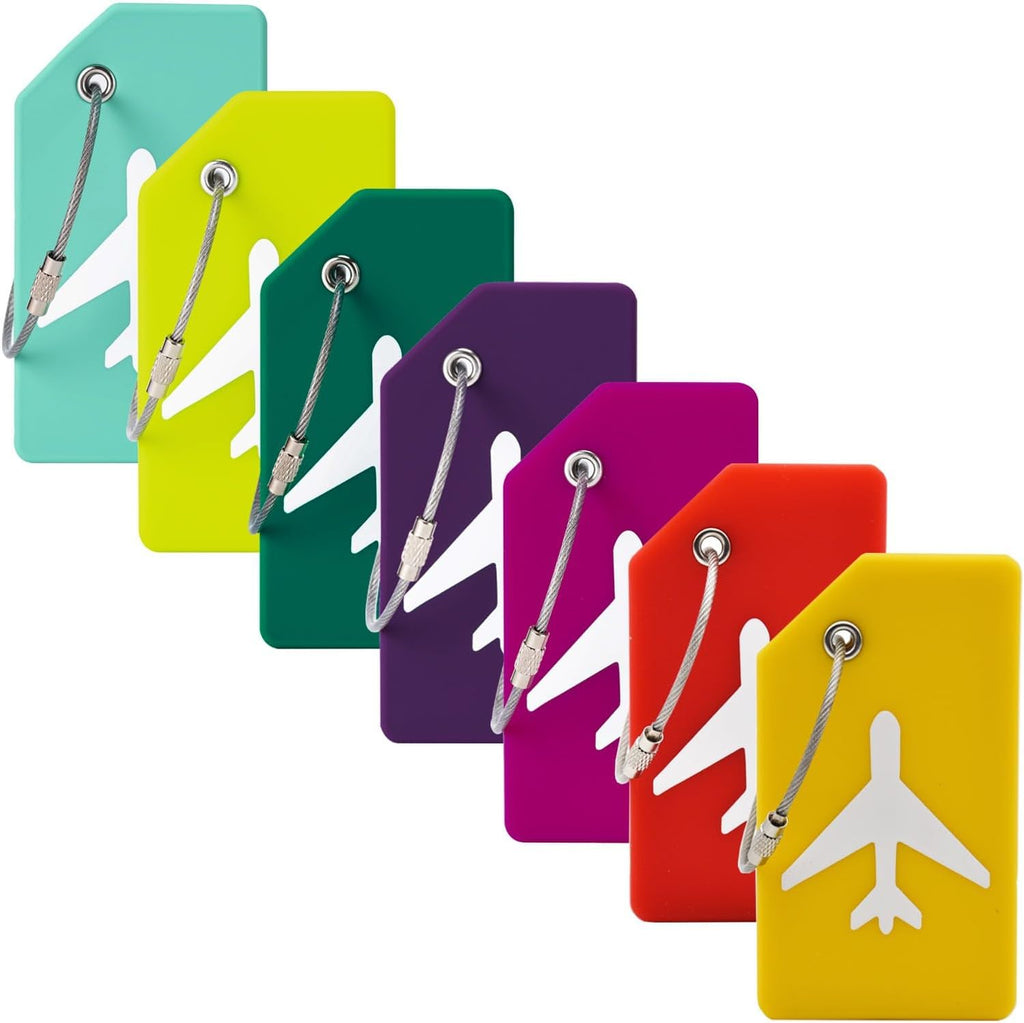 7 Pack Silicone Luggage Tag Travel Suitcase Tags with Name ID Card Perfect to Quickly Spot Baggage Handbag (Colorful)