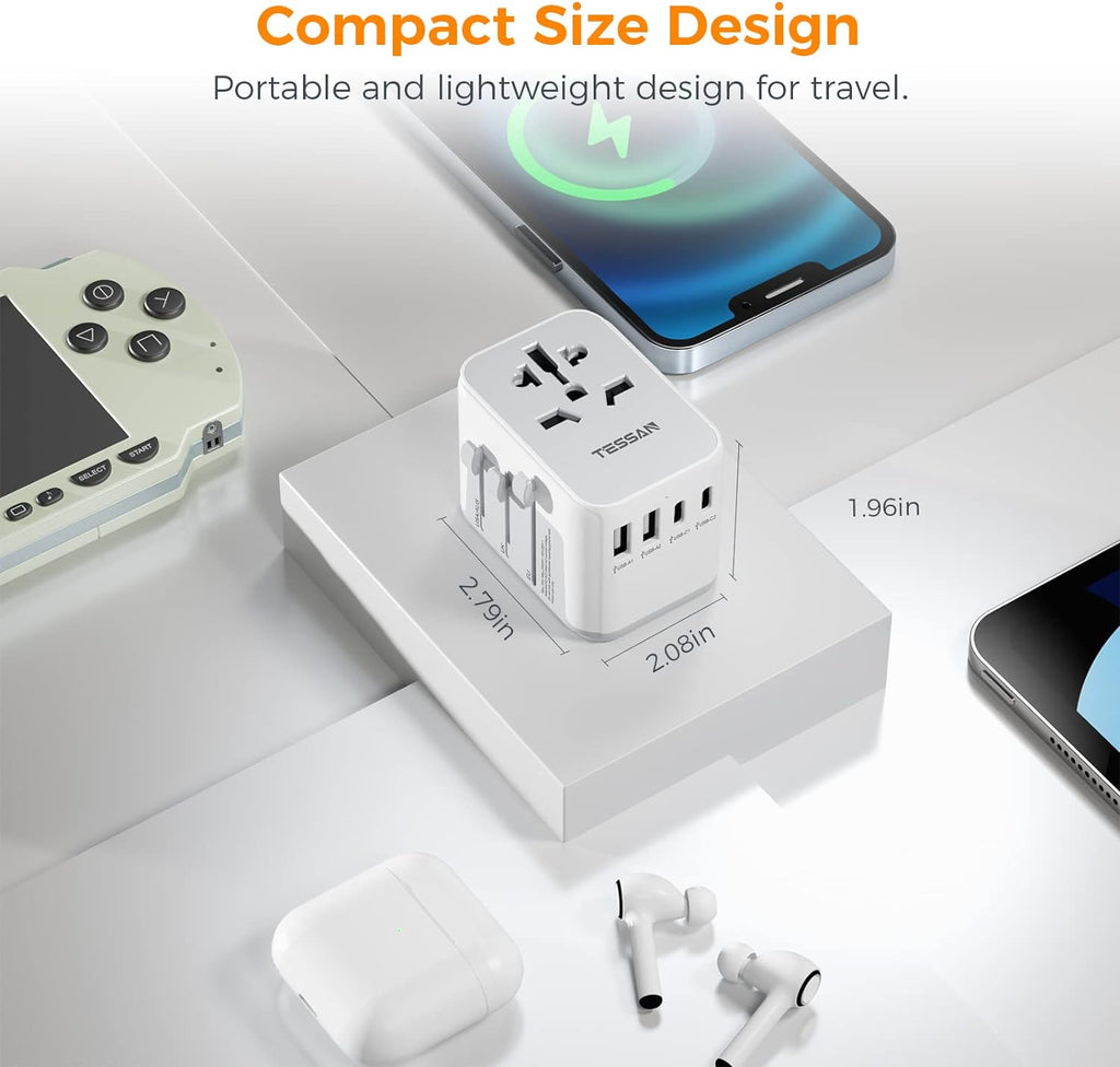 TESSAN Universal Travel Adapter 21W, International Plug Adaptor with 2 USB C Wall Charger 2 USB A Ports, Worldwide Power Outlet Travel Essentials for US to European EU UK AUS (Type C/G/A/I)