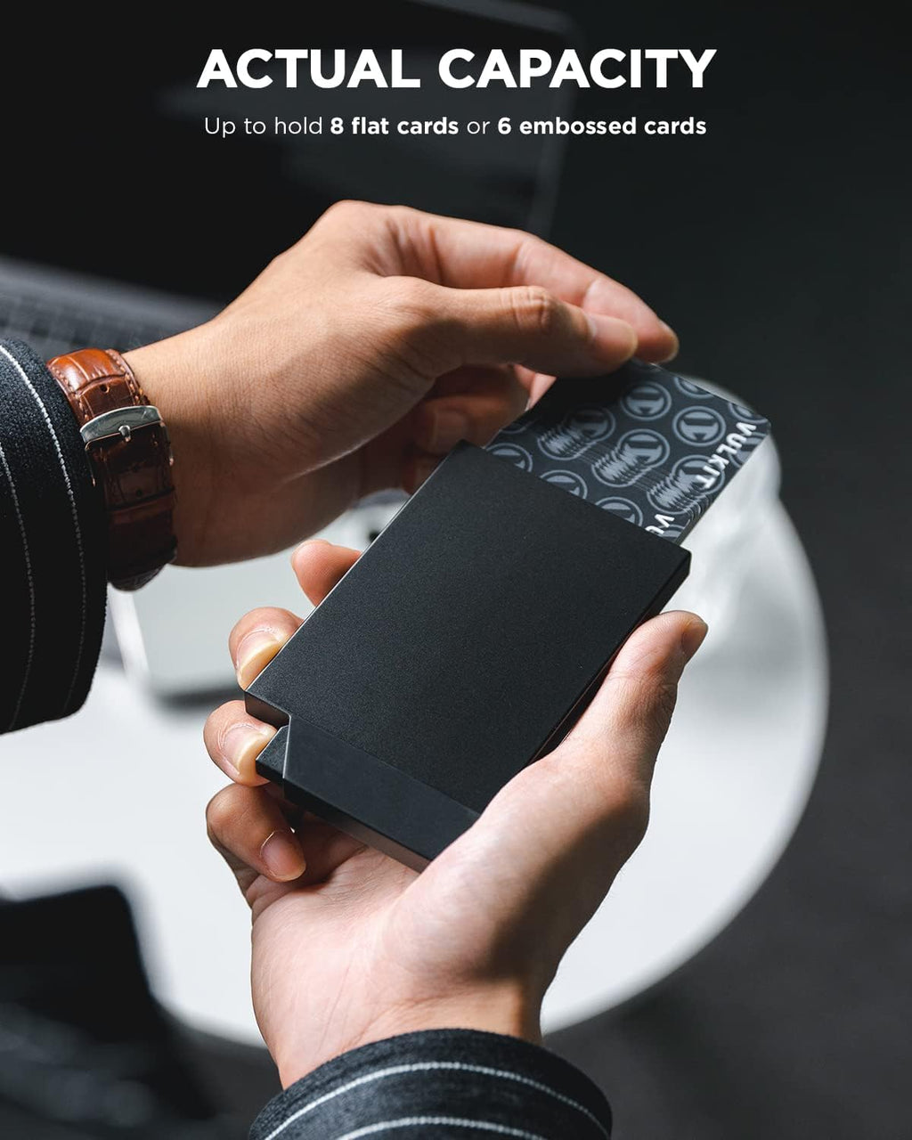 VULKIT Pop up Card Holder Minimalist Credit Card Holder RFID Blocking Slim Metal Card Case for Men or Women(Black)
