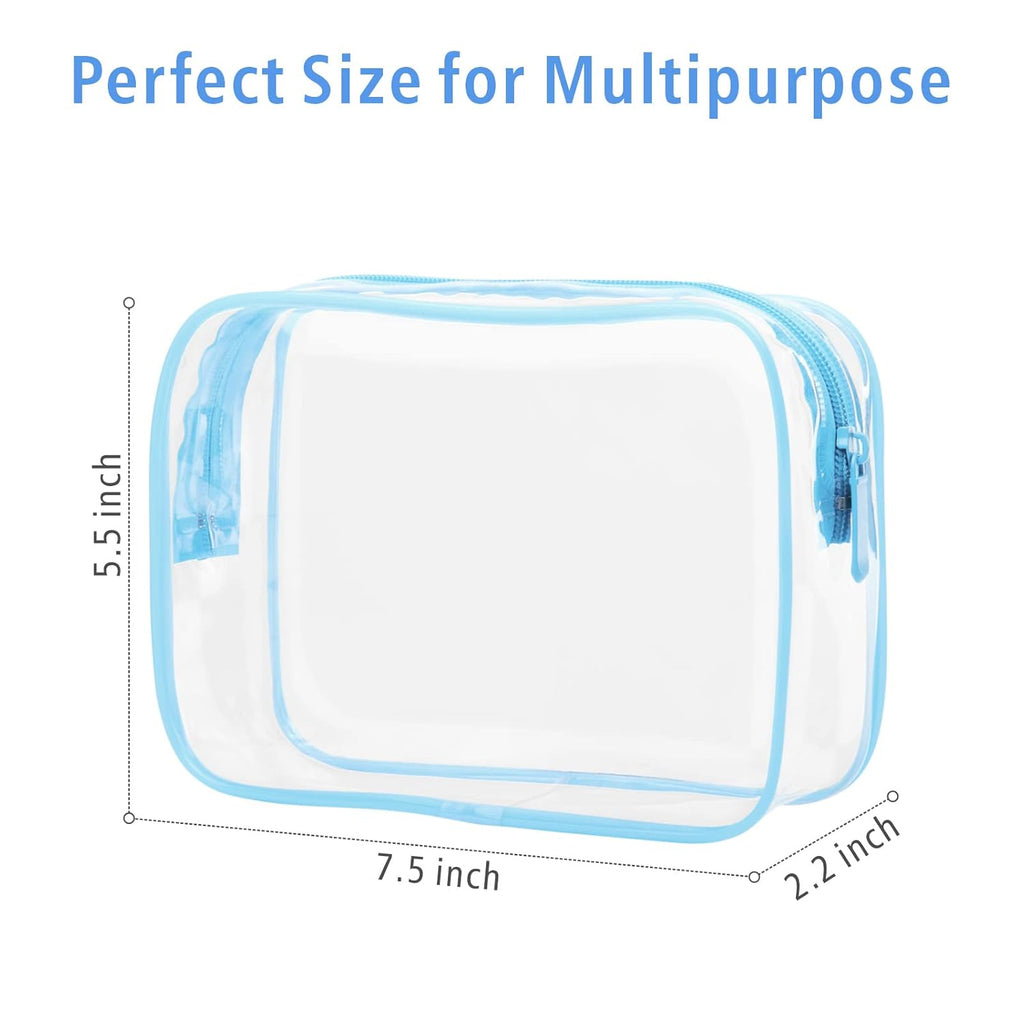 PACKISM 3 Pack TSA Approved Clear Toiletry Bags, Quart Size, Travel Makeup Cosmetic Bag for Women Men, Carry On Airport Airline Compliant, Light Blue