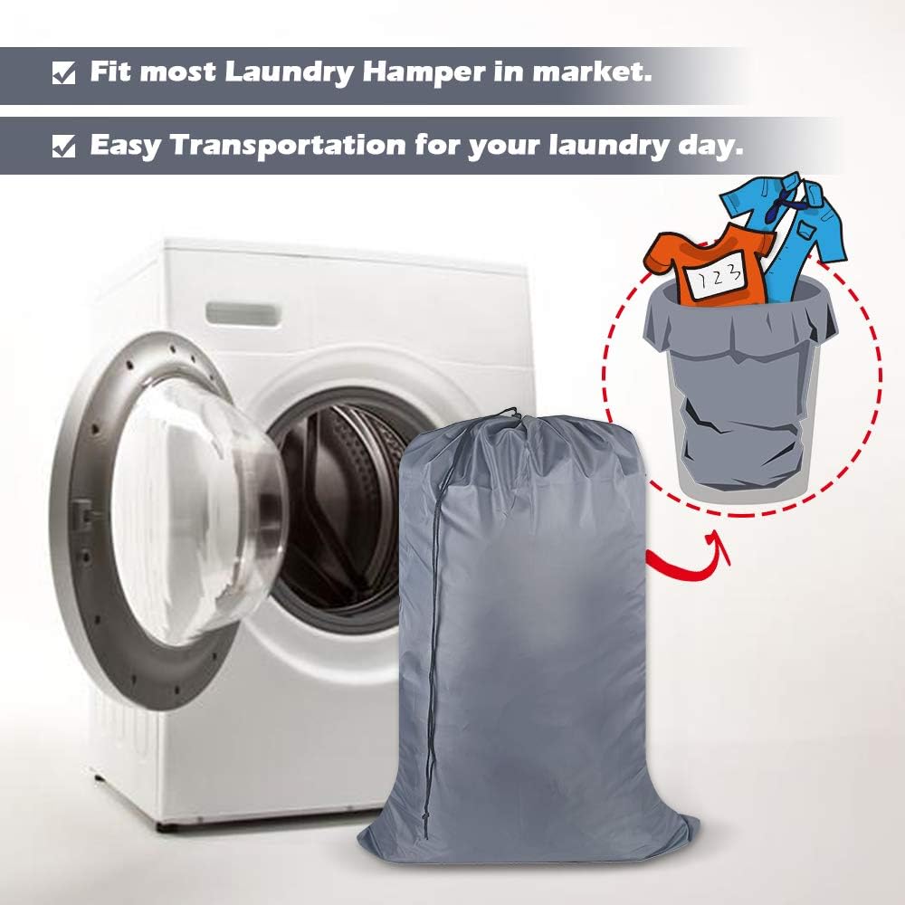 Washable Travel Laundry Bag with Drawstring (3 Pack), Large Dirty Clothes Bag Fit a Laundry Basket or Clothes Hamper, Enough to Hold 4 Loads of Laundry,26x39 inches Grey 3