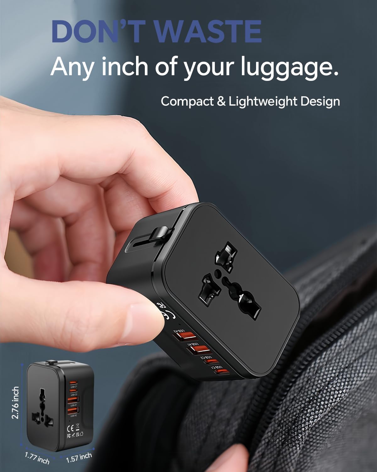 Universal Travel Adapter with 2 PD20W USB-C & 2 QC18W USB-A Ports, Fast Charging International Power Plug Adapter, All-in-One Worldwide Adaptor Converter Wall Charger for US EU UK AUS Asia