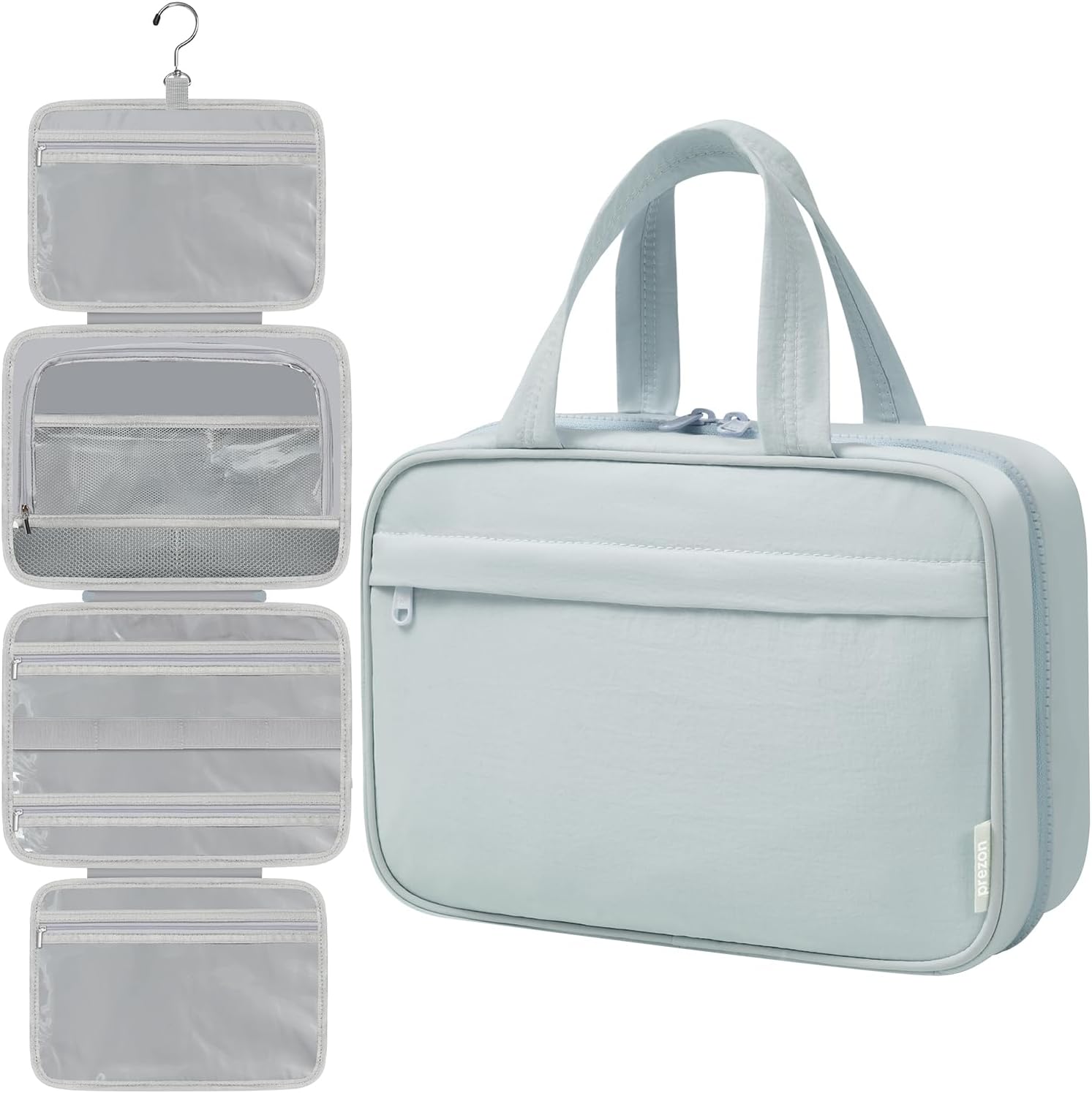 Toiletry Bag For women,Portable Hanging Organizer,4 Leakproof Compartment for full-sized Conditioner, Brushes Set, Makeup Accessories,Visible and easy to access.M-blue