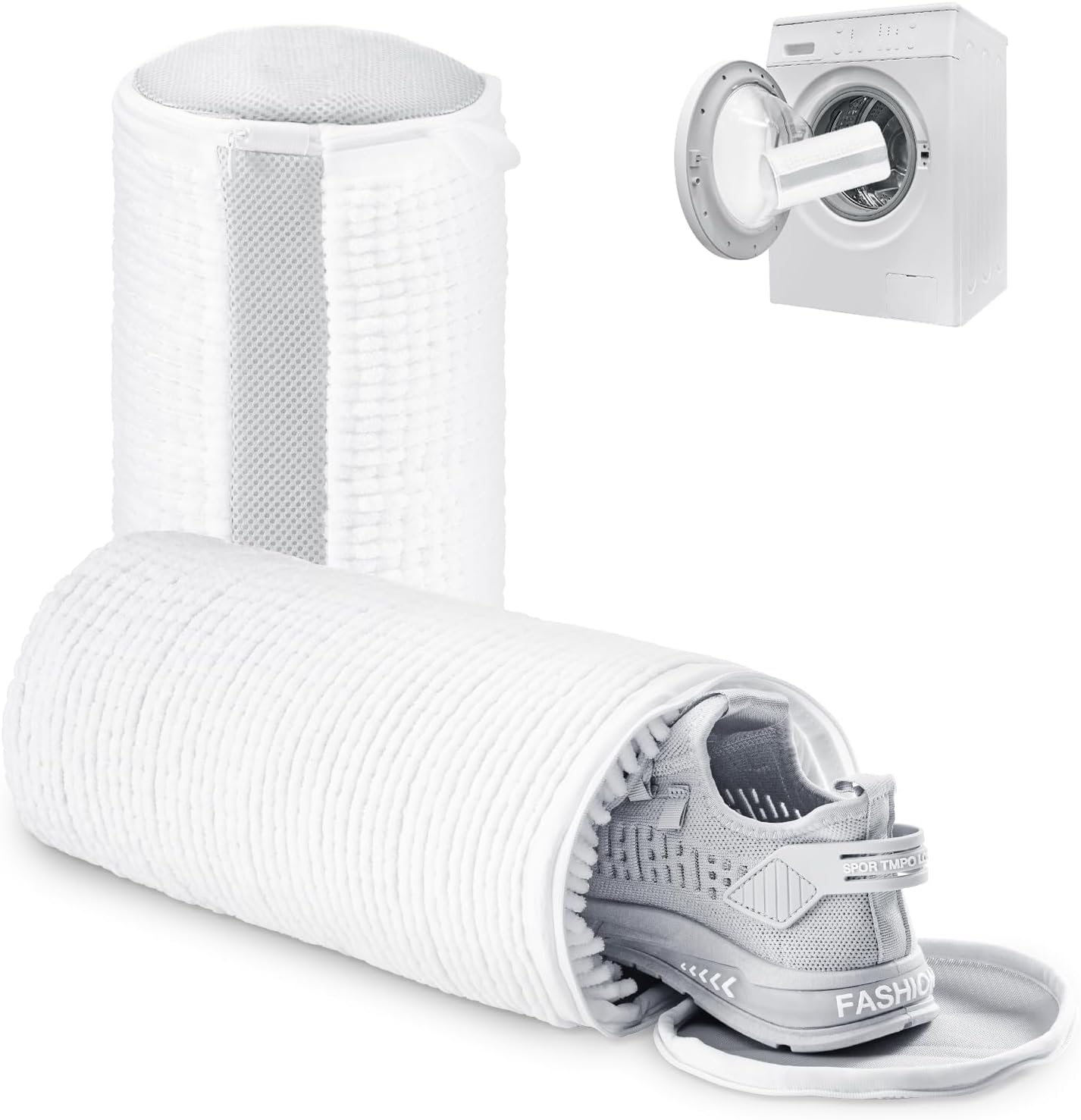 Shoe Washing Machine Bag 2PCS, Reusable Durable Invisible Zipper Laundry Bags for Shoes, Shoe Wash Bag for Washer and Dryer, Sneaker Tennis Shoe Cleaning Bag for All Shoe Types, White
