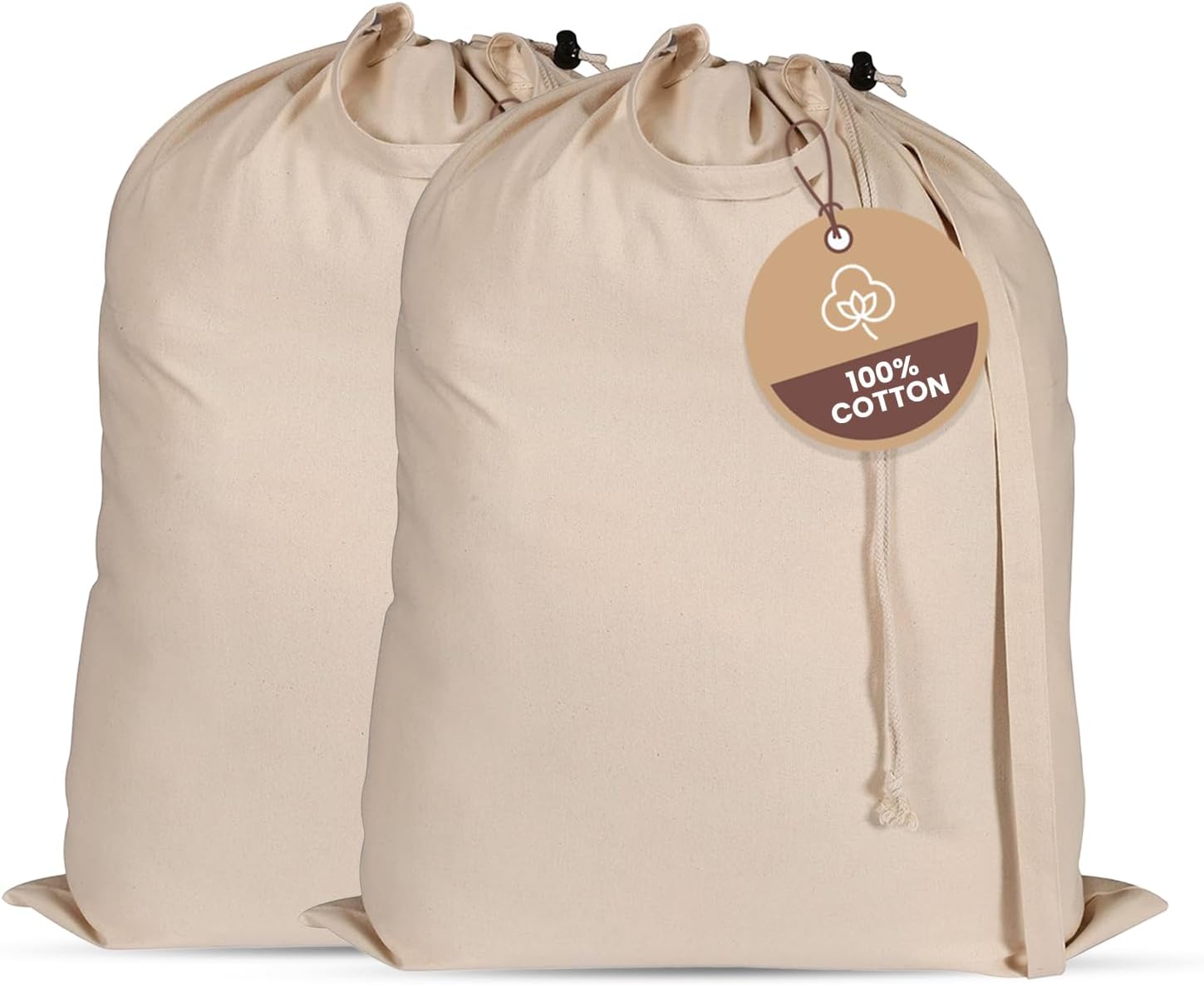 LFH Home Large Premium 100% Cotton Canvas Laundry Bag with Drawstring and Handles Heavy Duty, Multi-Use, and Washable for Home, Travel, College or Storage 28x36 (Pack of 2)-Natural