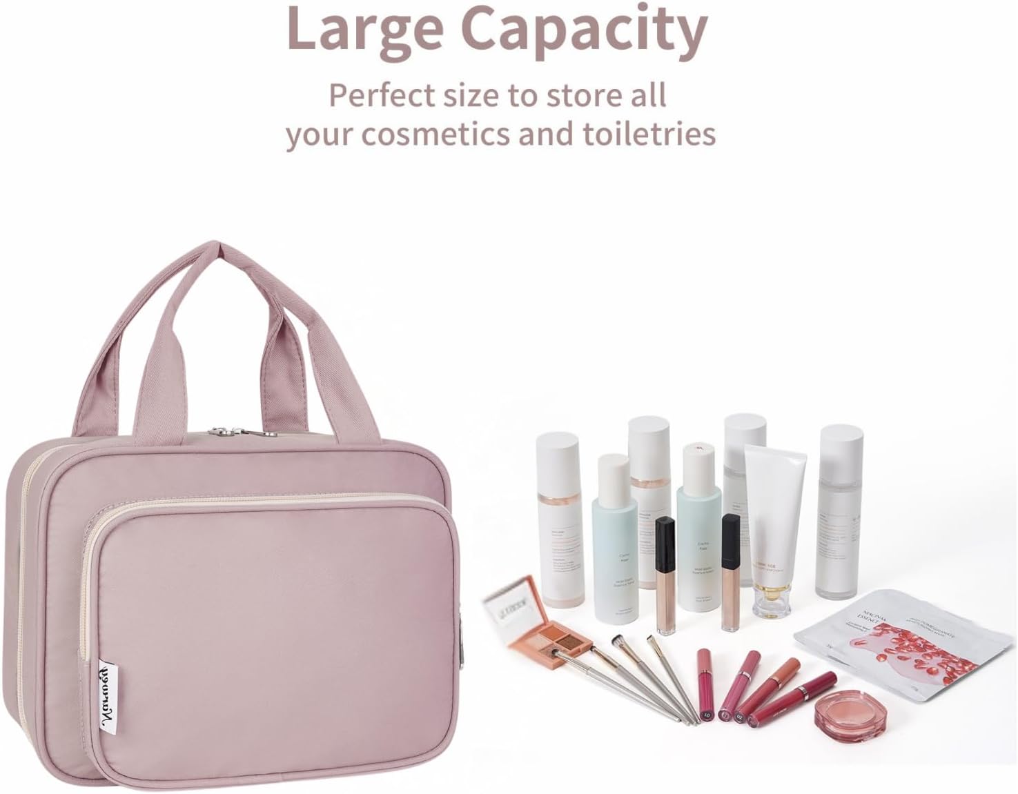 Narwey Hanging Toiletry Bag for Women Travel Makeup Bag Organizer Toiletries Bag for Travel Size Essentials Accessories Cosmetics (Dusty Rose (Medium))