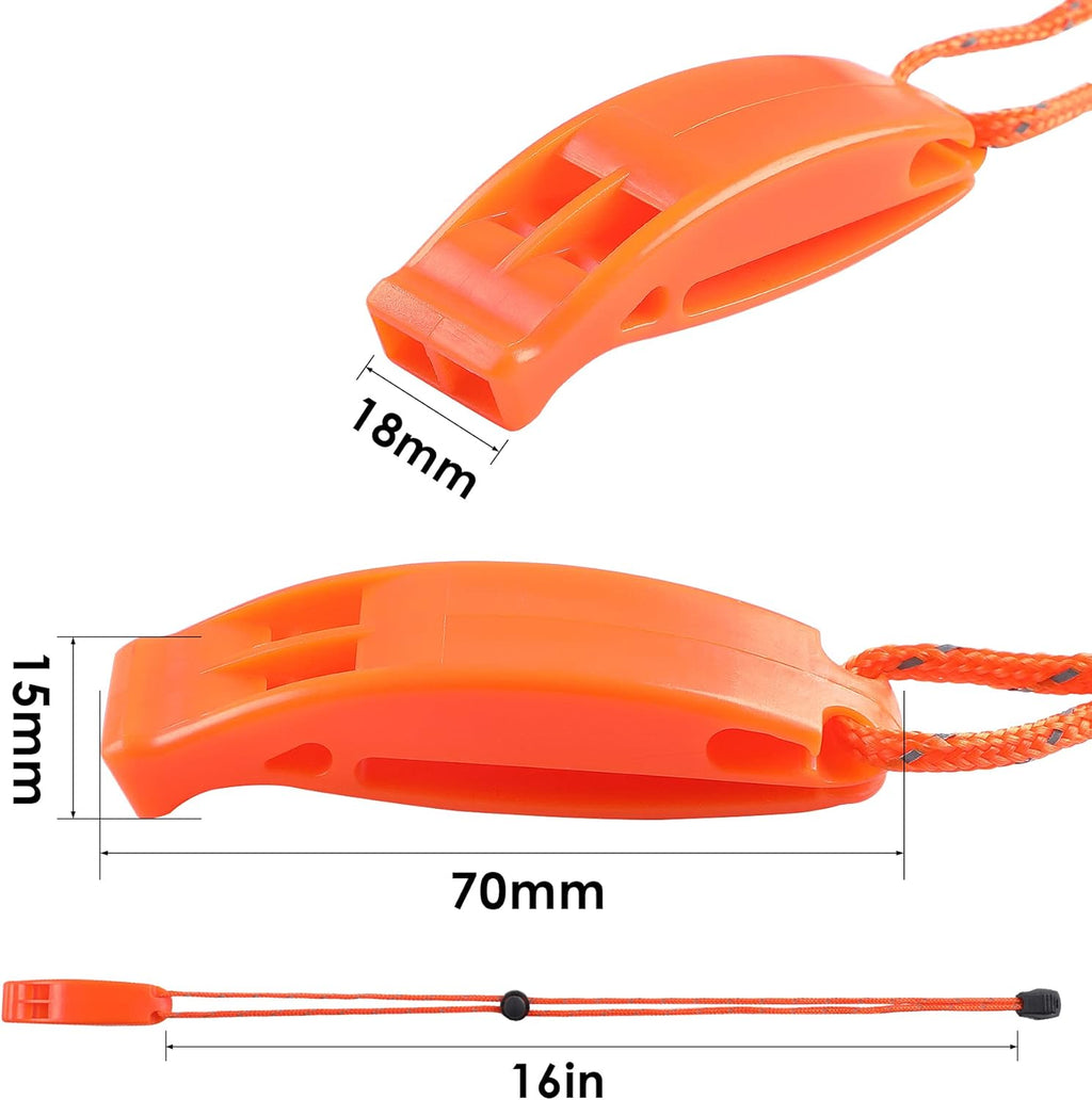 JULBEAR 6PCS Safety Survival Whistles with Adjustable Reflective Lanyard Emergency Plastic Whistle Marine Whistle