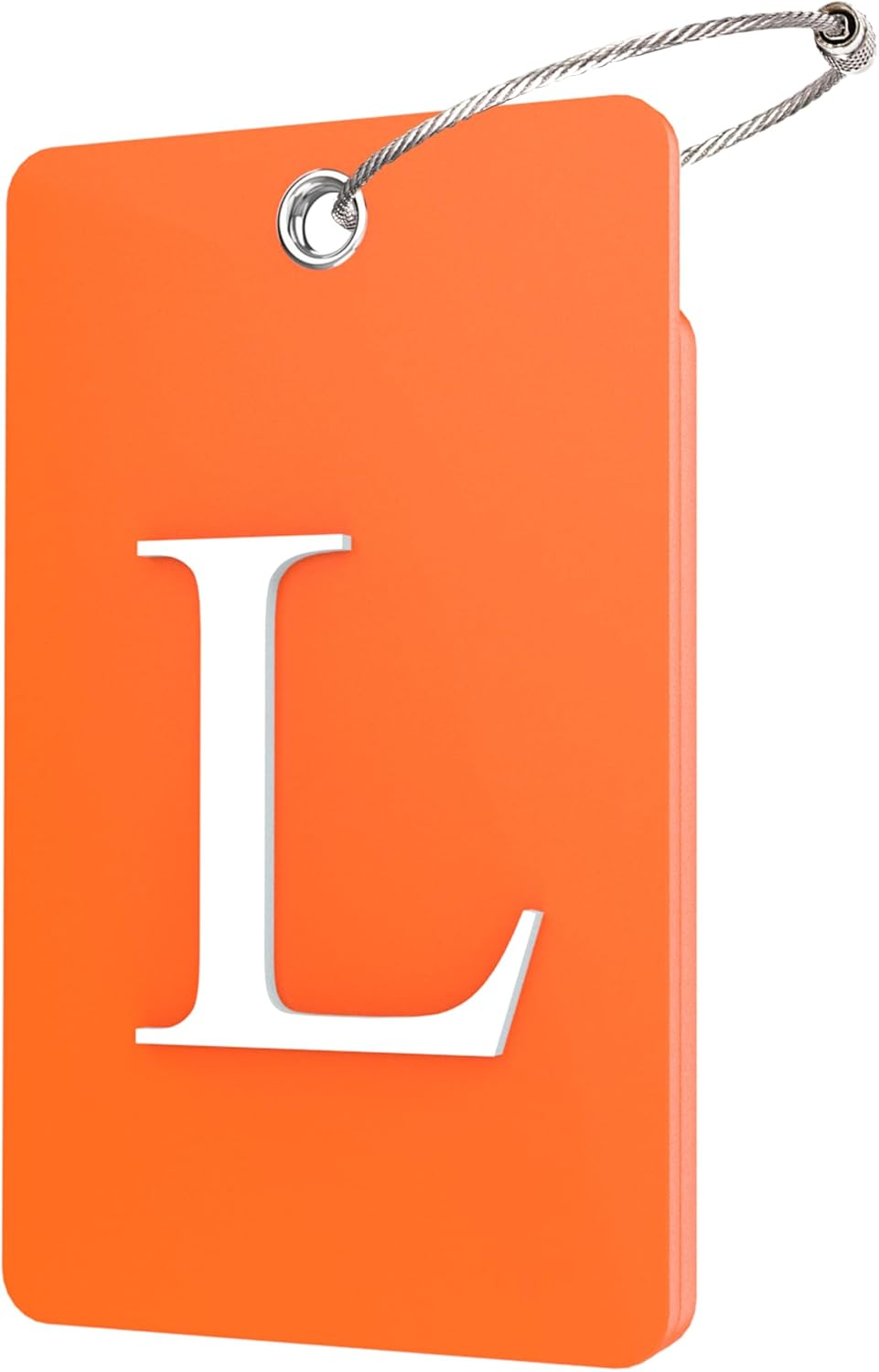 Gostwo 2 Pack Luggage Tags for Suitcases, 26 Initial Letter Travel Luggage Baggage Identification Labels ID Tag Fully Bendable Tags with Stainless Steel Loop (Orange) (Letter L)