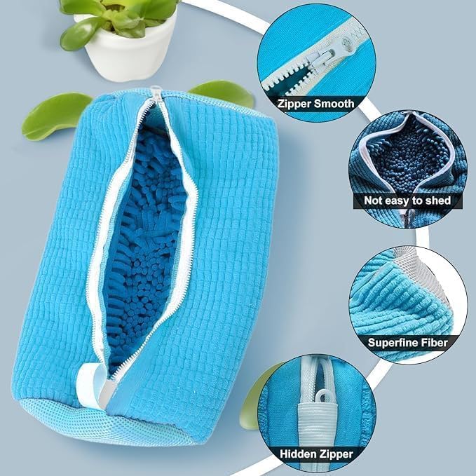 Shoe Cleaning Bag,Shoe Washing Bag For Washing Machine,Laundry Bag For Shoes,Fluffy Fibers 360° Wrap-Around Cleaning,Reusable Washer Shoe Bag, Ensure Deep Cleaning of The Shoes(Blue 2 pcs)