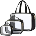PACKISM Clear Toiletry Bags - 3 Pack Makeup Bags with Handle, Large Opening, Waterproof Cosmetic Bags Fit Carry-on Travel Essentials, Black