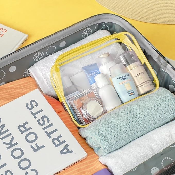 PACKISM Clear Makeup Bag - 2 Packs TSA Approved Toiletry Bag for Women Quart Size Travel Bag TSA Approved, Clear Toiletry Bags for Traveling, Yellow
