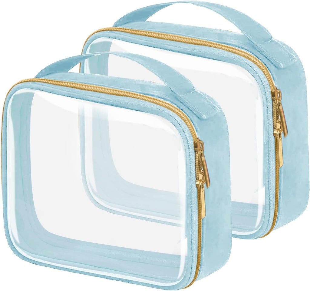 TSA Approved Travel Toiletry Bag,2 Pack Clear Makeup Bags with Handles,Quart Size Clear Cosmetic Bags for Traveling Women,Men,Carry on Airport Airline Compliant Bag,Blue