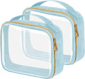 TSA Approved Travel Toiletry Bag,2 Pack Clear Makeup Bags with Handles,Quart Size Clear Cosmetic Bags for Traveling Women,Men,Carry on Airport Airline Compliant Bag,Blue