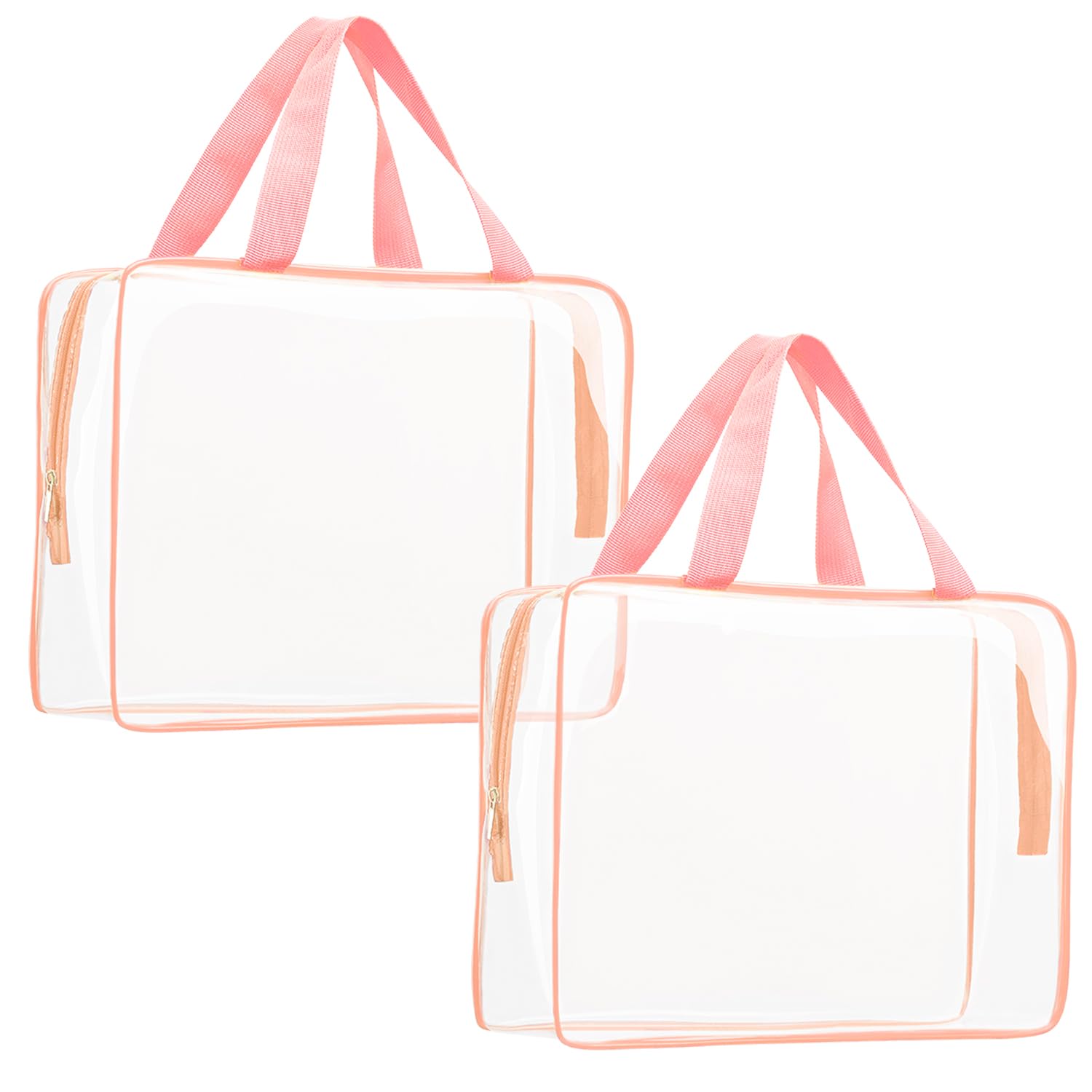 2Pcs Crystal Clear PVC Travel Toiletry Bag Kit for Women Men, Waterproof Vinyl Packing Organizer Storage Bags with Zipper Handle Straps, Cosmetic Pouch Carry on Airport Airline Compliant Bag Handbag