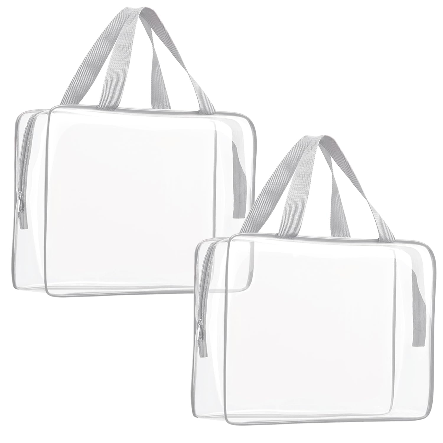 2Pcs Crystal Clear PVC Travel Toiletry Bag Kit for Women Men, Waterproof Vinyl Packing Organizer Storage Bags with Zipper Handle Straps, Cosmetic Pouch Carry on Airport Airline Compliant Bag Handbag