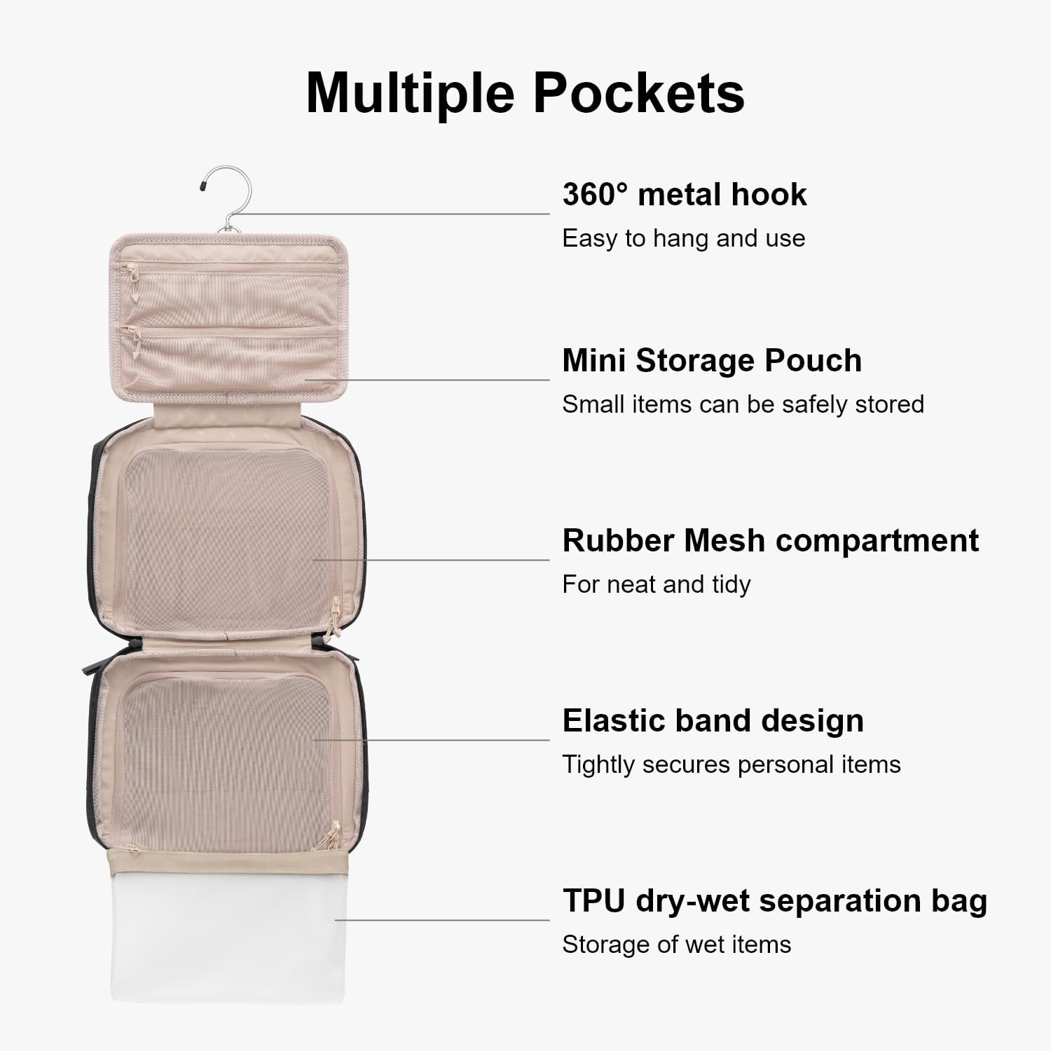 LEVEL8 Travel Toiletry Bag for Women Men, Travel Organizer Water Repellent, Makeup Organizer with Hang Hook for Travel Accessories, Large/Black